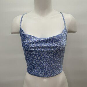 Garage Crop Top Blue Floral Strappy Y2K Festival Night‎ Out Beachy XS Backless